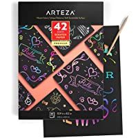 Arteza Láminas para rascar y dibujar | 27-8 x 20-8 cm | 42 hojas de scratch art | 4 patrones originales- 4 rascadores- 4…